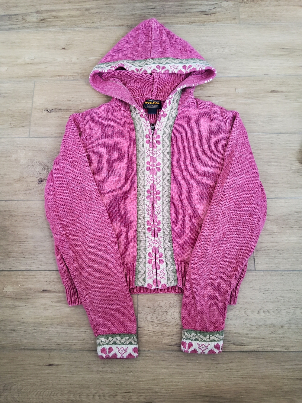 Vintage Woolrich Mulberry Nordic Trim Hooded Zip Sweater